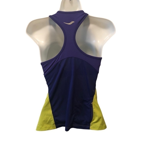 Saucony Bra Top Racerback Tank Zip Pocket On Back Size S Purple/Chartreuse Bike - Picture 1 of 6